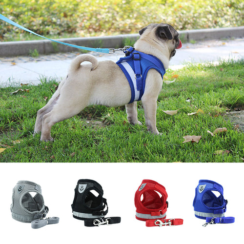 Dog Harness And Leash Set Nylon Mesh Breathable Puppy Cat Pet Vest Harnesses Reflective Walking Lead Leashes for Chihuahua Pug